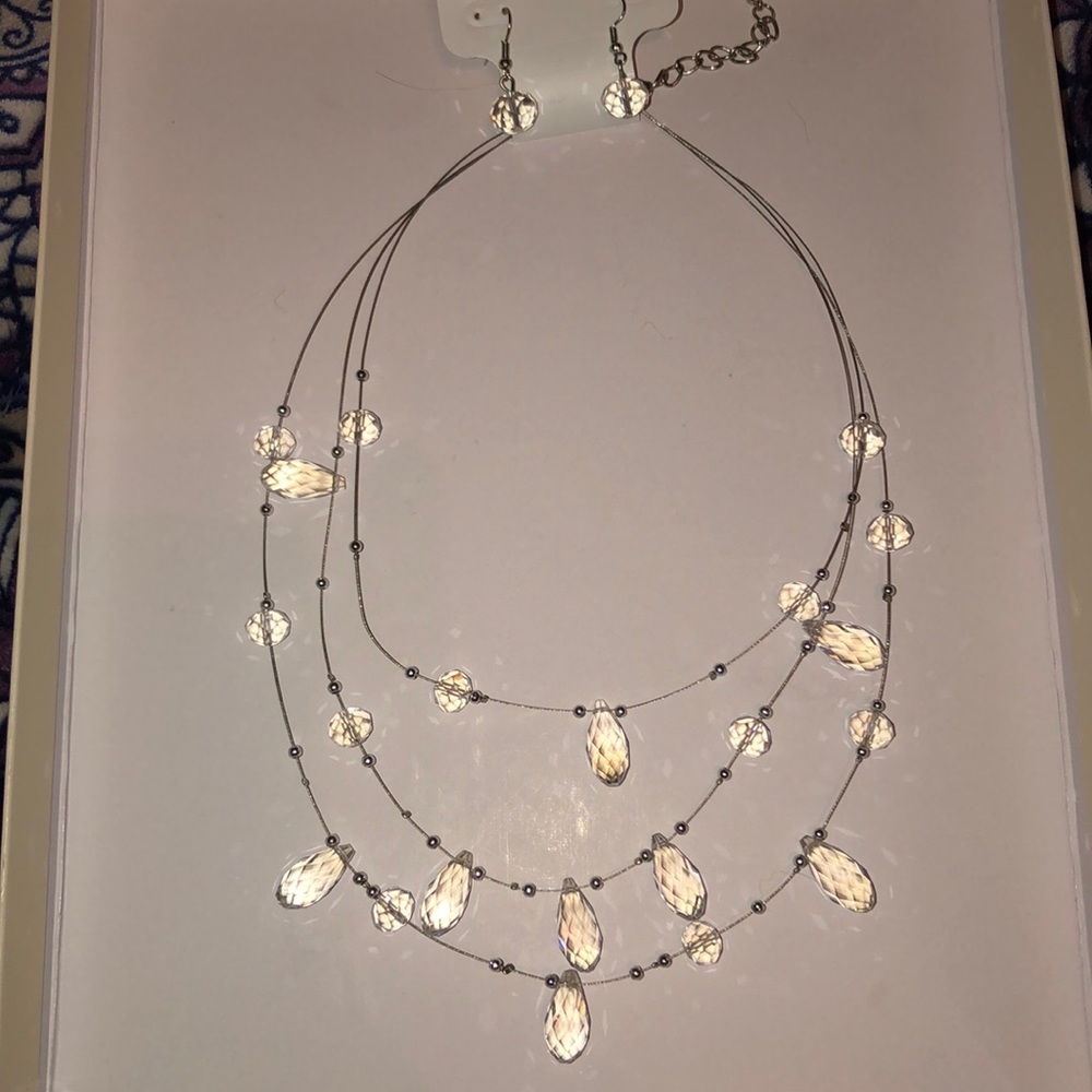 3-Strand Multi-Faceted Crystal Necklace & Earrings - Picture 5 of 7
